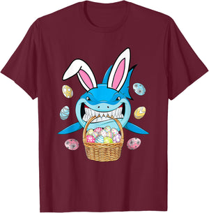 Cute Bunny Shark Easter Shirt For Boys Girls Easter Eggs Hun T-Shirt - T-Shirt | Maroon