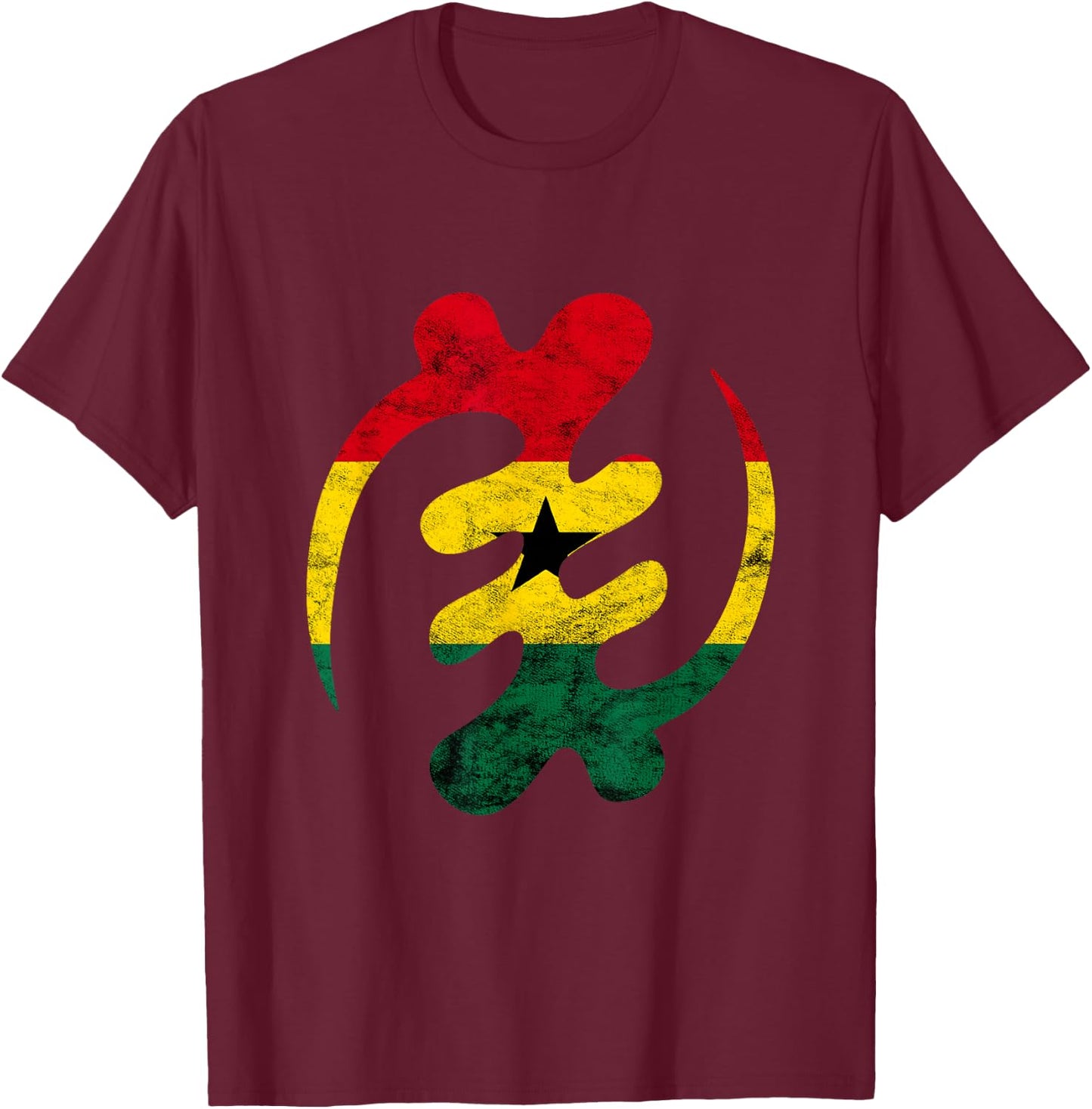 Gye Nyame Adinkra African Symbol Ghana Flag T-Shirt - T-Shirt | Maroon