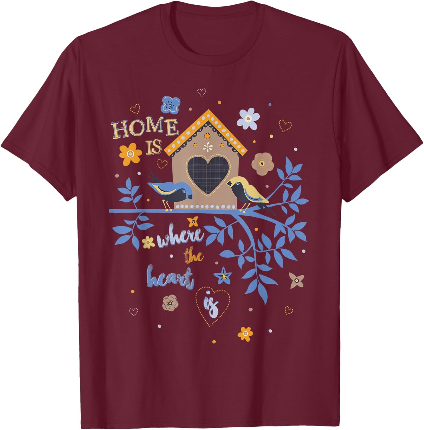 Home is Where The Heart is Vintage Art Graphic Women Girls T-Shirt - T-Shirt | Maroon