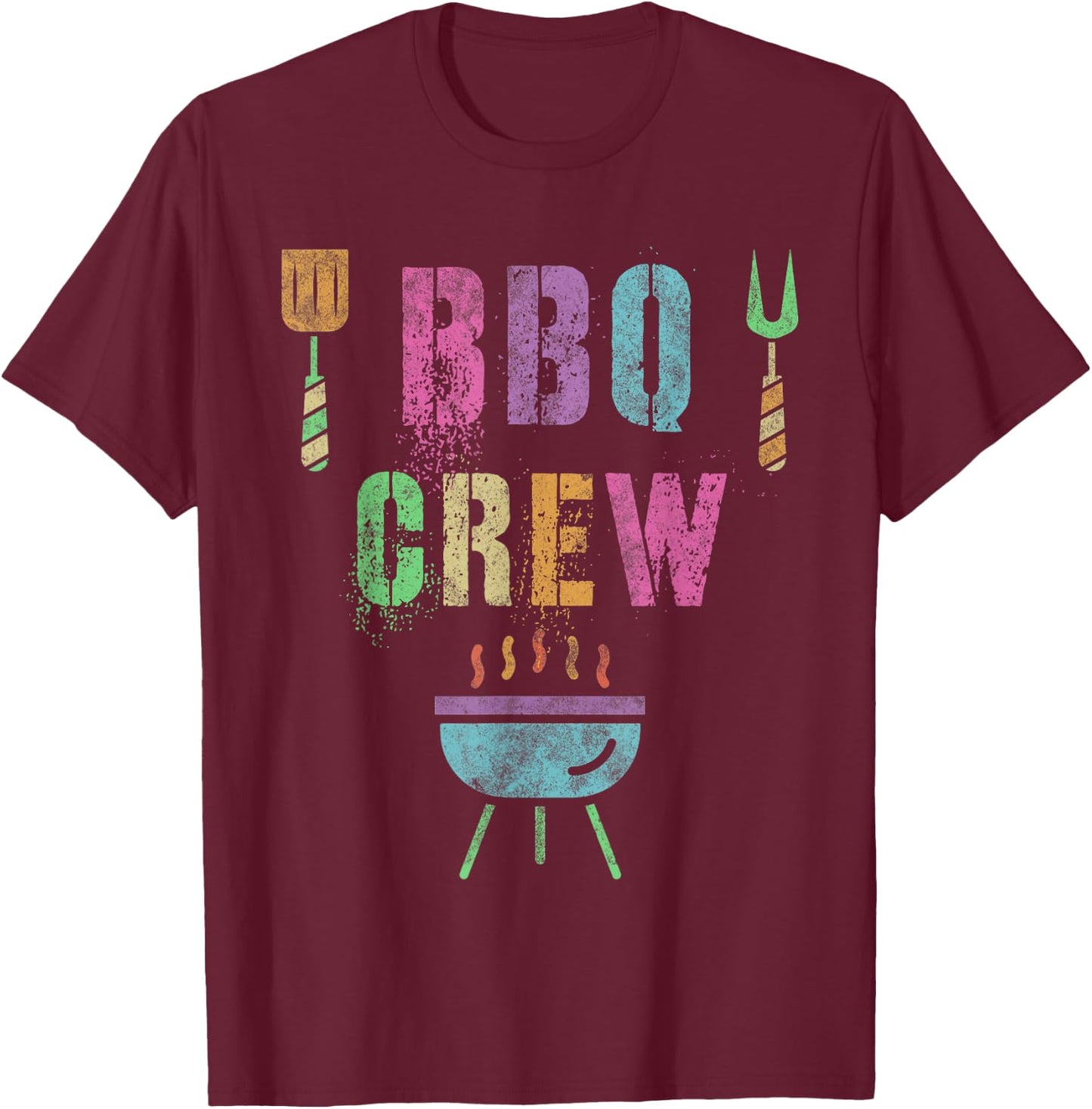 Funny BBQ CREW Grill Chef Cook Squad Cooking Summer Grilling T-Shirt - T-Shirt | Maroon
