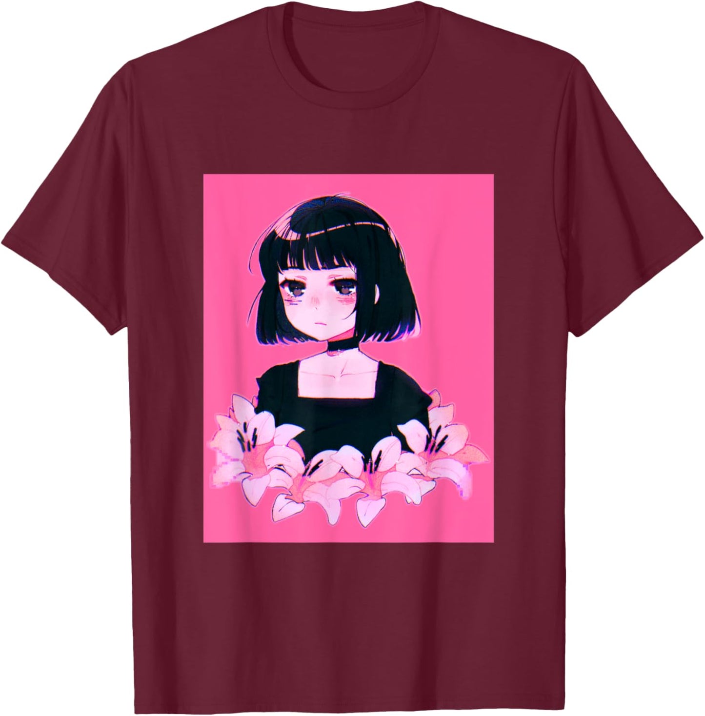 Anime Girl Japanese Aesthetic anime Otaku T-Shirt - T-Shirt | Maroon