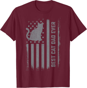 Men's Cat Dad US Flag Kitty Daddy Dad Christmas Fathers Day T-Shirt - T-Shirt | Maroon