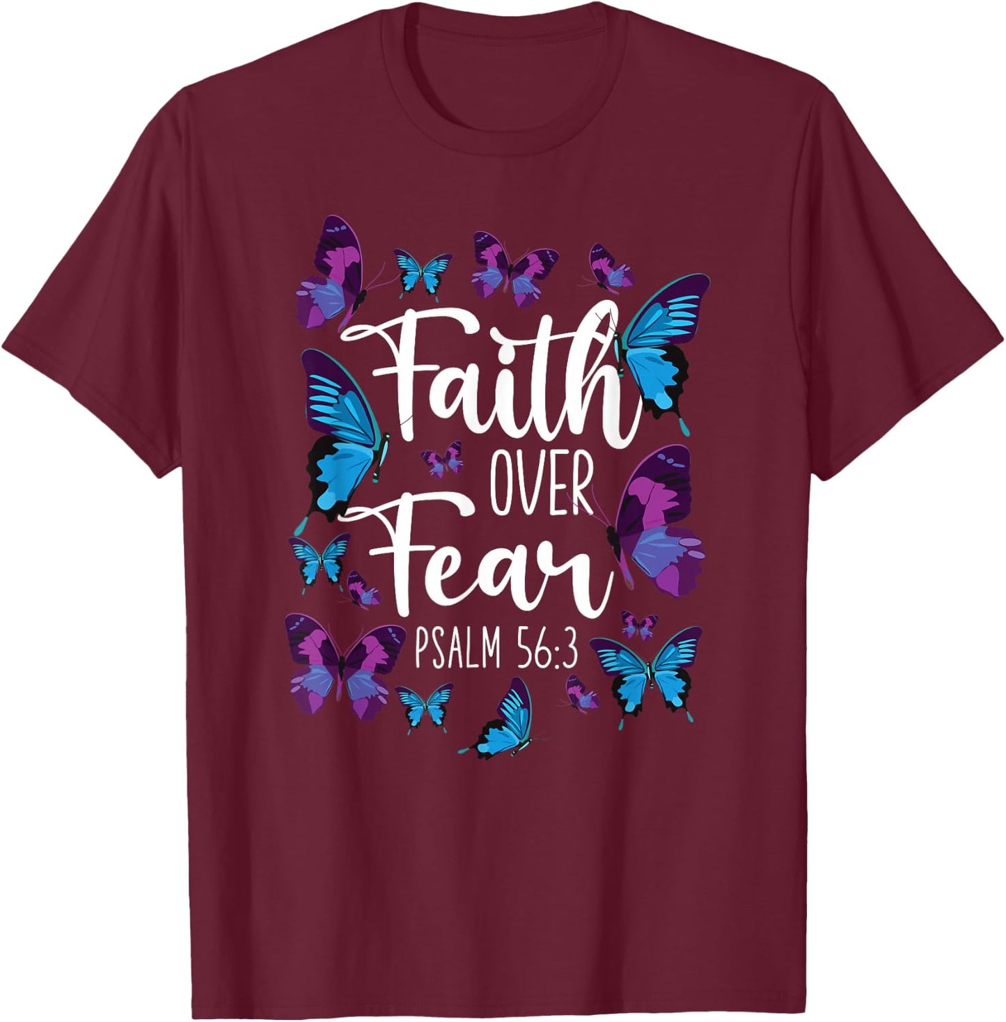 Christian Bible Verse Quote Butterfly Psalm 56:3 T-Shirt - T-Shirt | Maroon