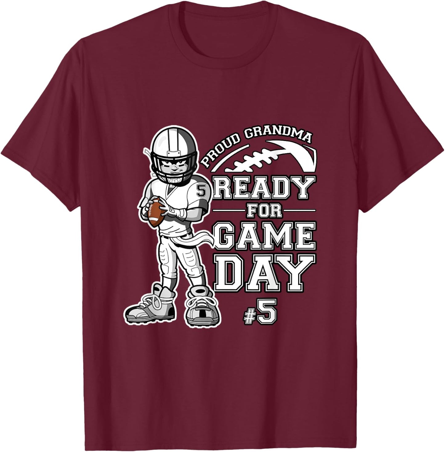 Custom Proud Football Grandma Number 5 Personalized Women T-Shirt - T-Shirt | Maroon