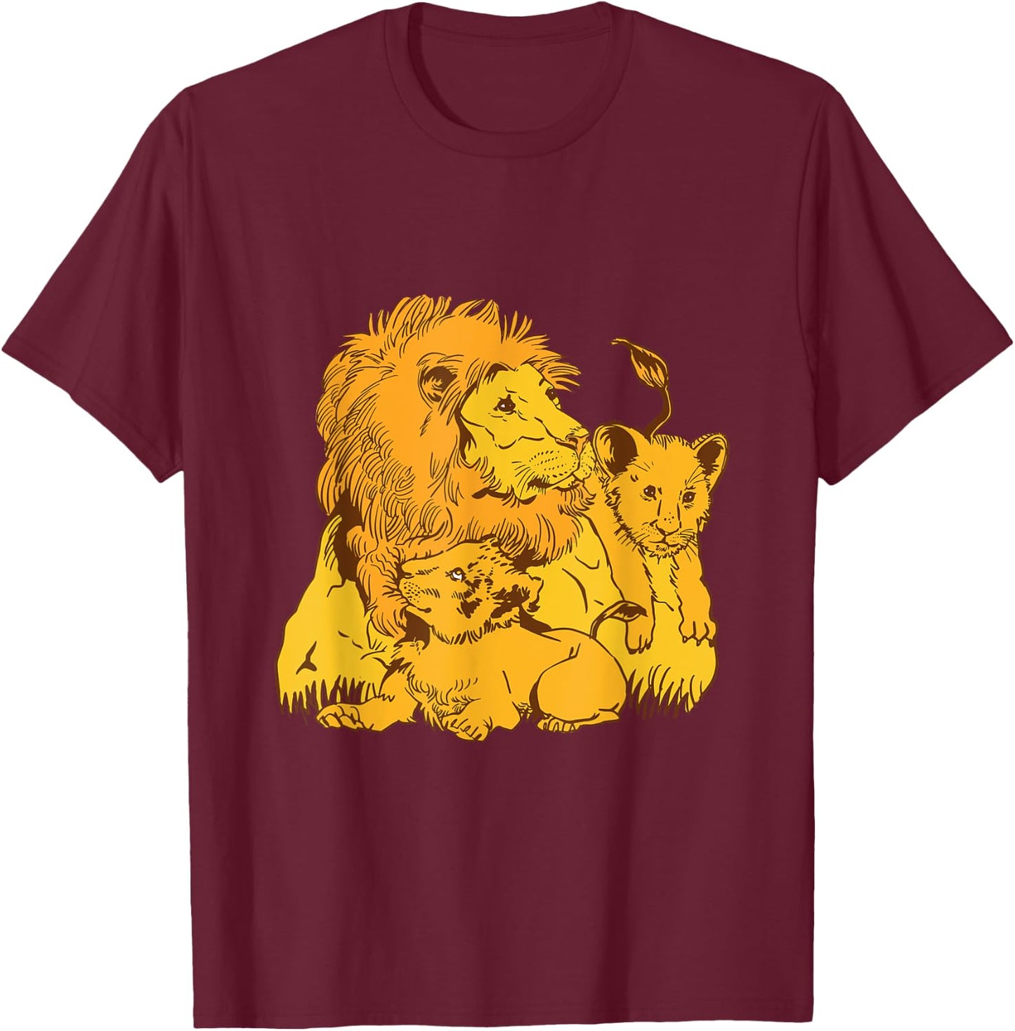Proud Dad Lion with Cubs Lion Papa for Father's Day T-Shirt - T-Shirt | Maroon