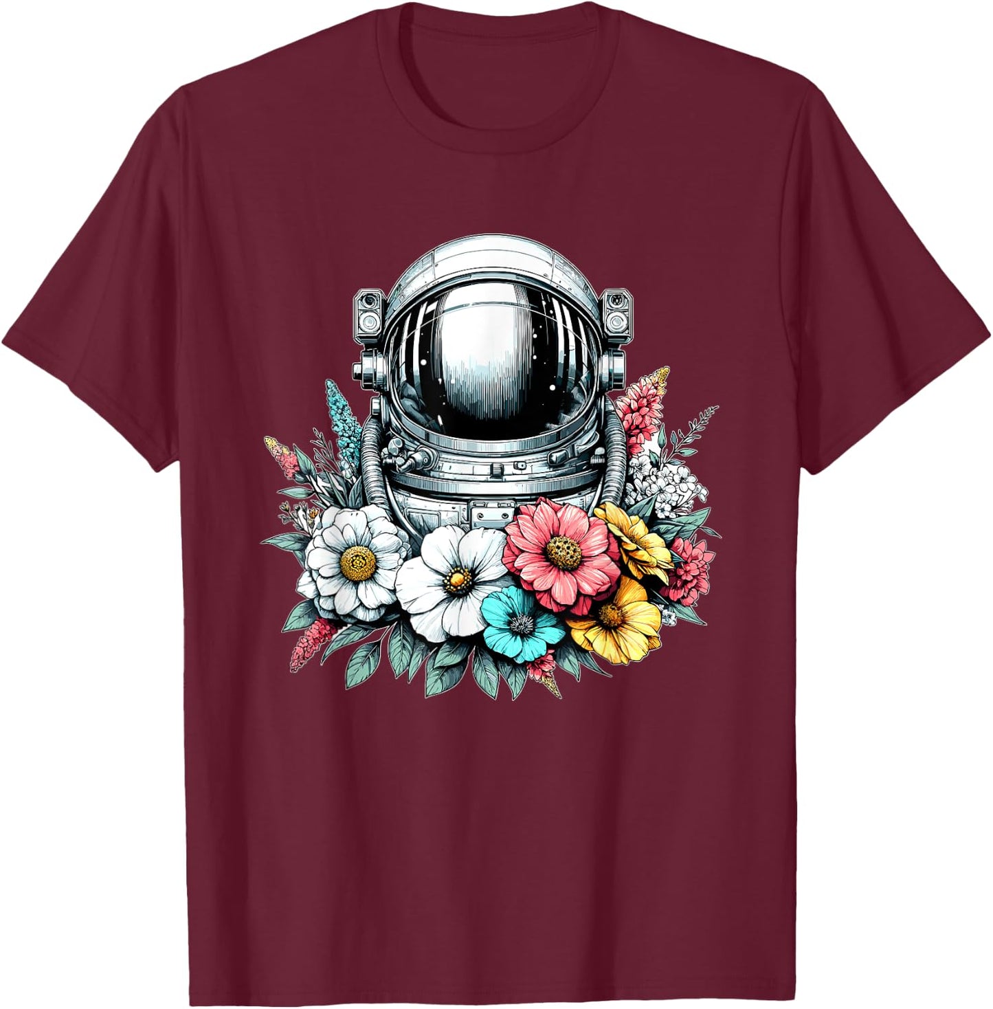 Astronaut Floral Spaceman Science Space Flower Lover T-Shirt - T-Shirt | Maroon