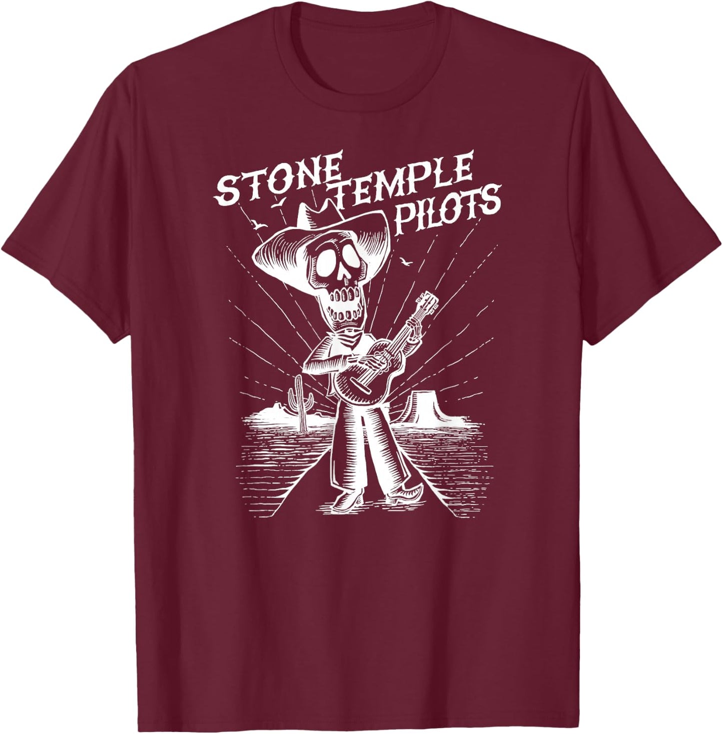 Stone Temple Pilots Day of The Dead Skeleton T-Shirt - T-Shirt | Maroon