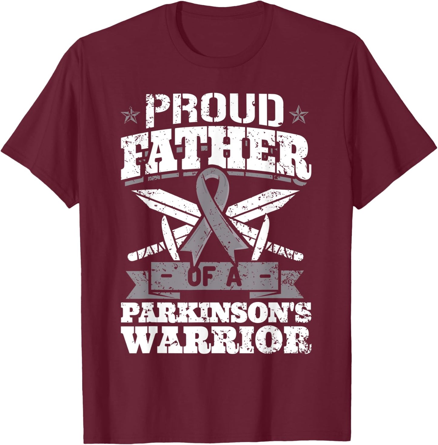 Proud Father Of A Parkinson's Warrior PD Awareness Ribbon T-Shirt - T-Shirt | Maroon