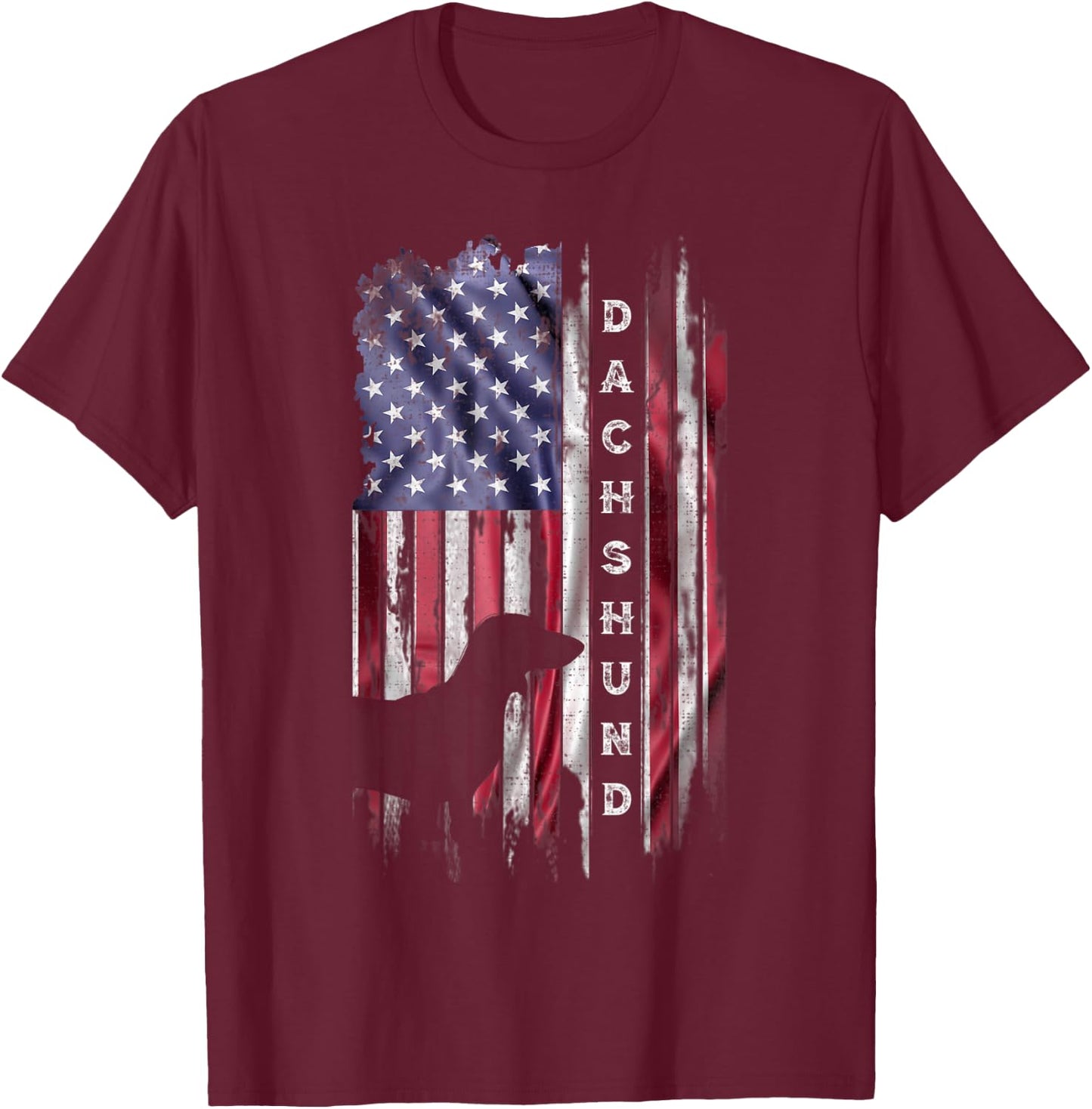 Vintage American Flag Dachshund Dog Wiener Lover Silhouette Kids Men T-Shirt - T-Shirt | Maroon