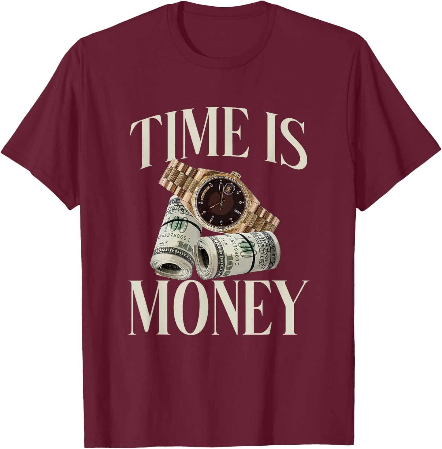 Time Is Money Cash Business Millionaire Cryptocurrency Rich T-Shirt - T-Shirt | Maroon
