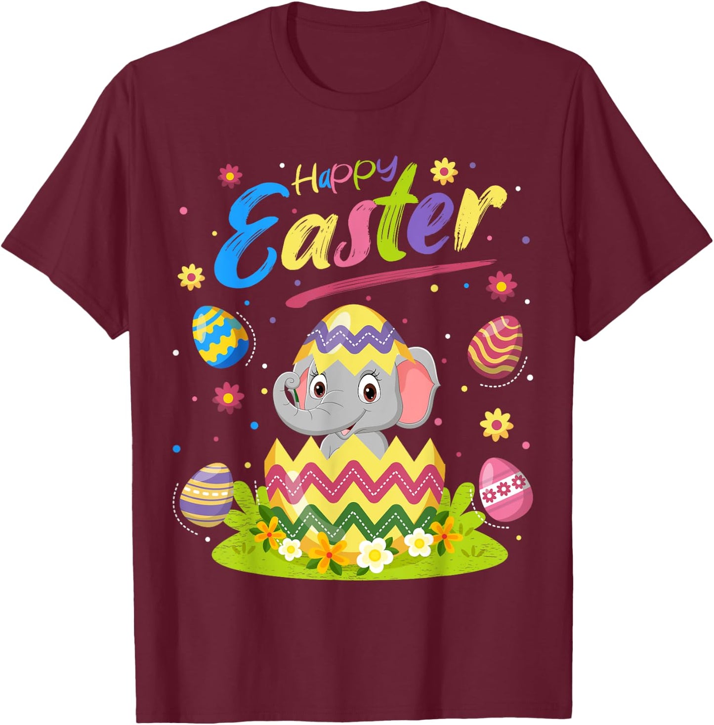 Elephant Lover Funny Easter Egg Elephant Happy Easter T-Shirt - T-Shirt | Maroon