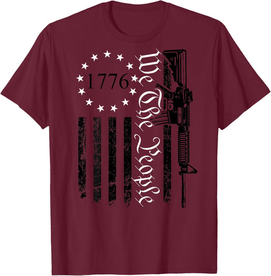 We The People - Gun Rights AR15 Pro Guns USA Flag (ON BACK) Men T-Shirt - T-Shirt | Maroon