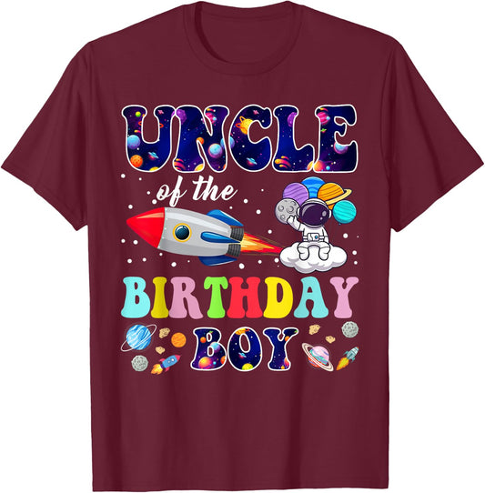 Uncle of The Birthday Boy Space Astronaut Birthday Family T-Shirt - T-Shirt | Maroon