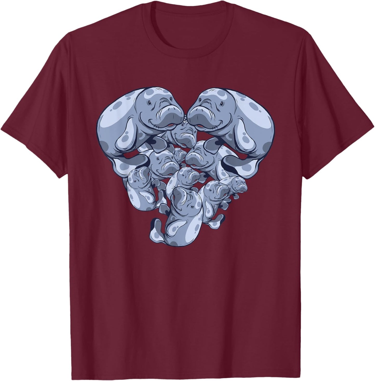 Sea cow heart shape design T-Shirt - T-Shirt | Maroon