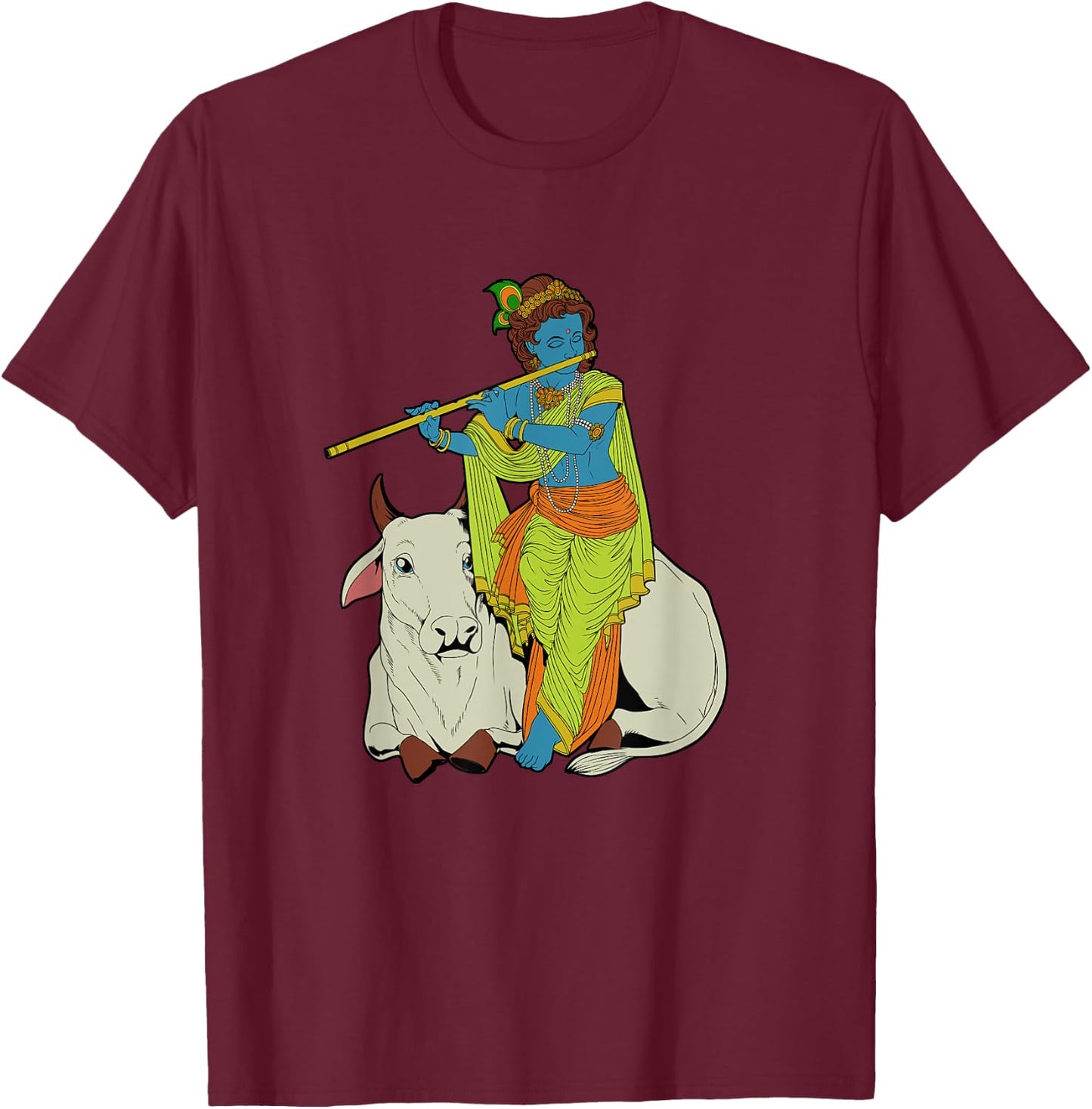 Hindu god - the blue flute player Krishna T-Shirt - T-Shirt | Maroon