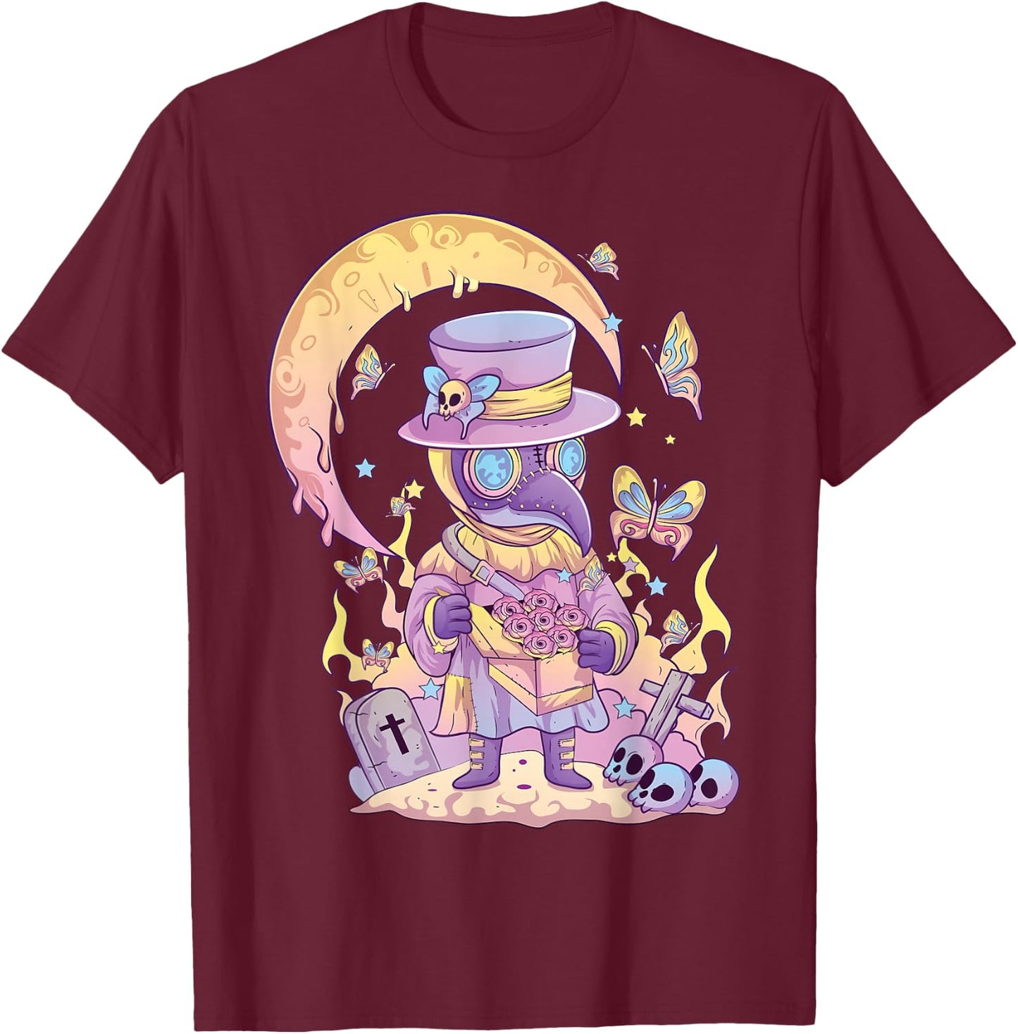 Pastel Goth Cute Creepy Plague Doctor Kawaii Menhera Wiccan Small T-Shirt - T-Shirt | Maroon