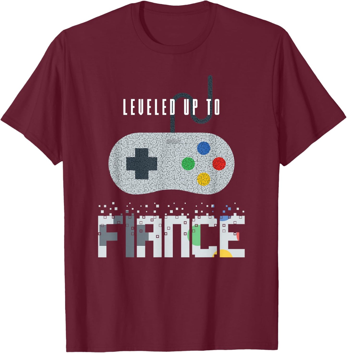 Leveled Up To Fiance Gift Engagement Player T-Shirt - T-Shirt | Maroon