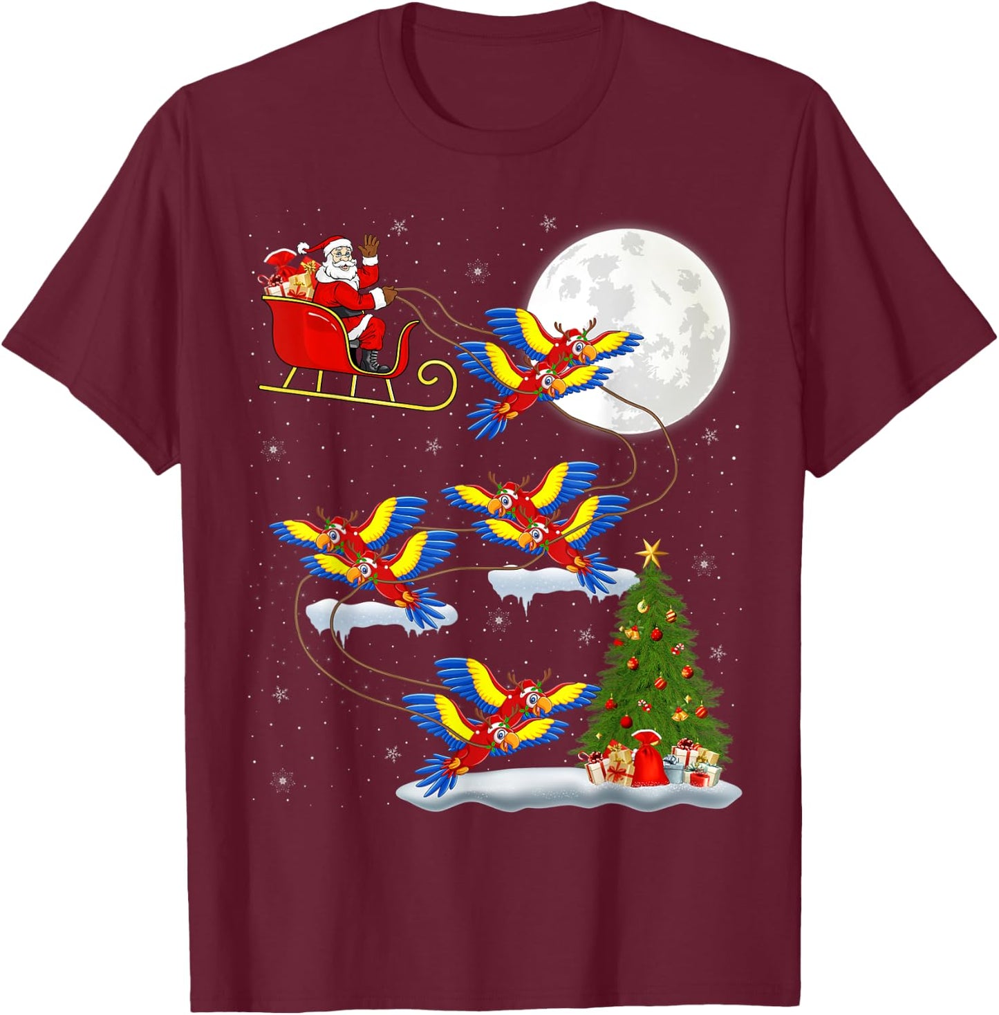 Funny Xmas Lighting Tree Santa Riding Macaw Christmas T-Shirt - T-Shirt | Maroon