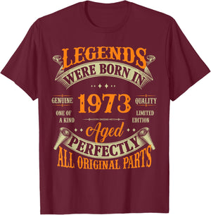 52nd Birthday Vintage Legends Born in 1973 52 Years Old T-Shirt - T-Shirt | Maroon