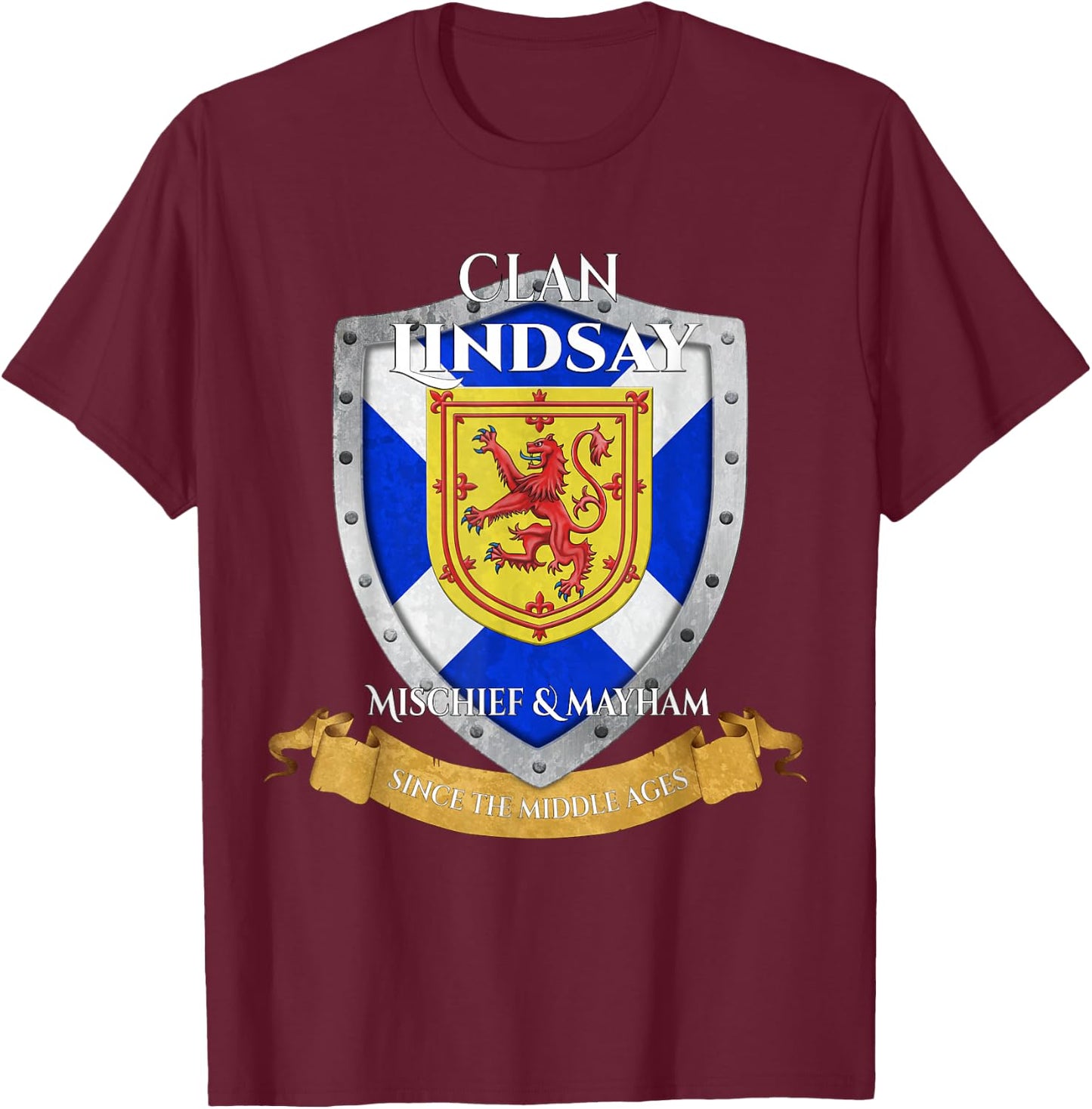 Lindsay Scottish Family Clan Scotland Shield T-Shirt - T-Shirt | Maroon