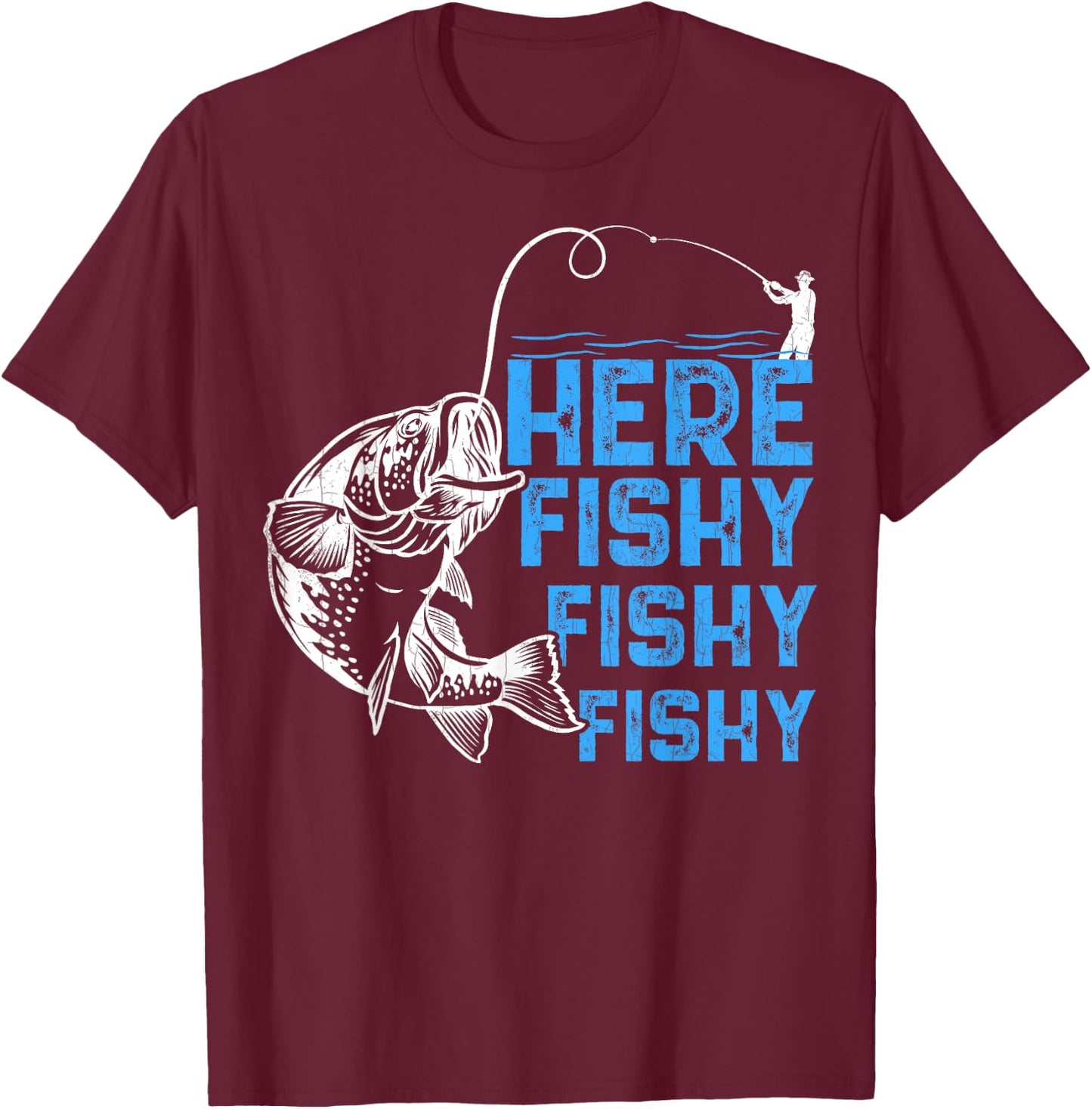 Here Fishy Funny Fishkeeping Aquarist Aquarium Graphic T-Shirt - T-Shirt | Maroon