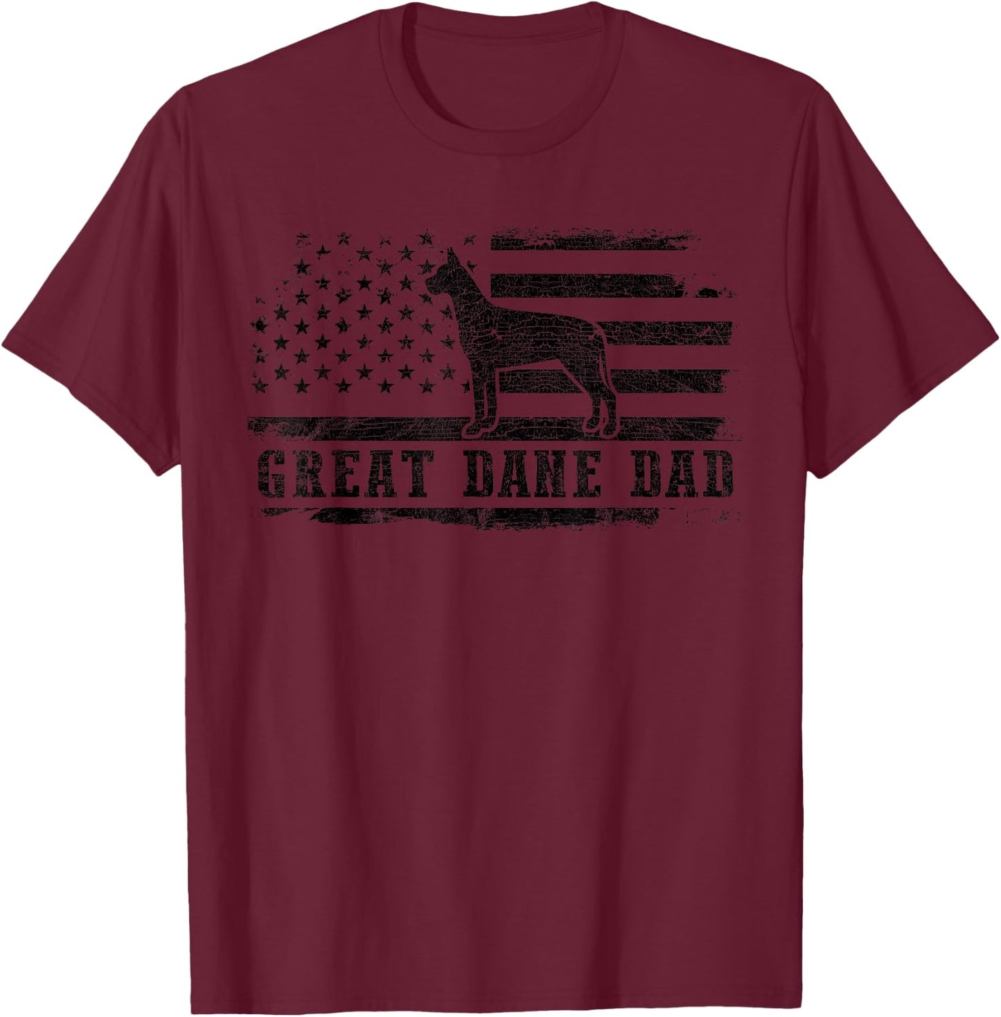 Great Dane Dad Distressed American Flag Patriotic Dog T-Shirt - T-Shirt | Maroon