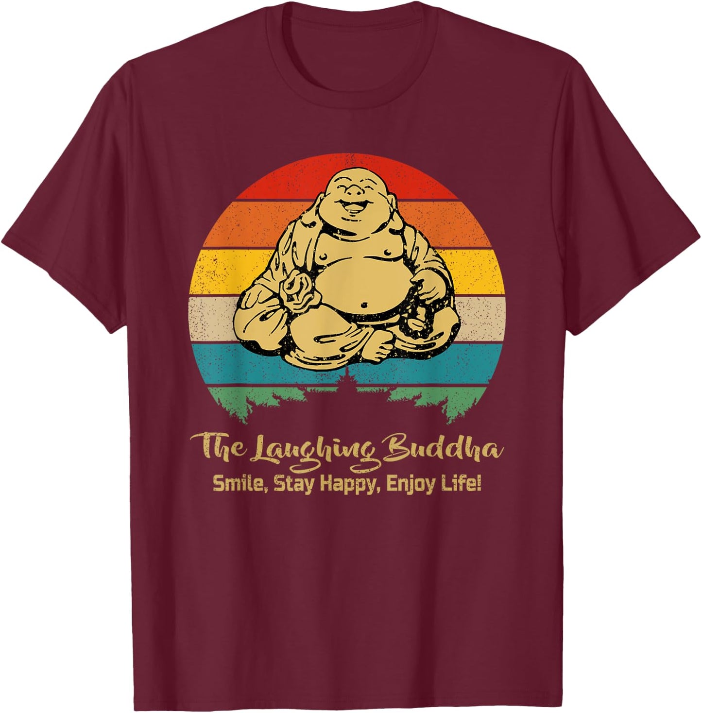 Laughing Smiling Vintage Retro Design Buddha T-Shirt - T-Shirt | Maroon