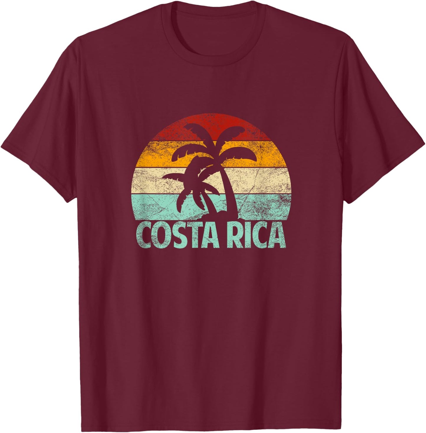 Costa Rica Beach Sunset Palm Tree Retro Vacation Costa Rica T-Shirt - T-Shirt | Maroon
