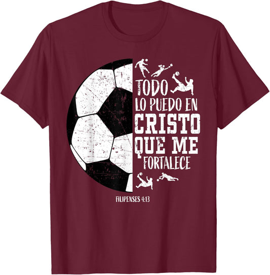Español Spanish Christian Soccer Fútbol Filipenses 4:13 Men T-Shirt - T-Shirt | Maroon