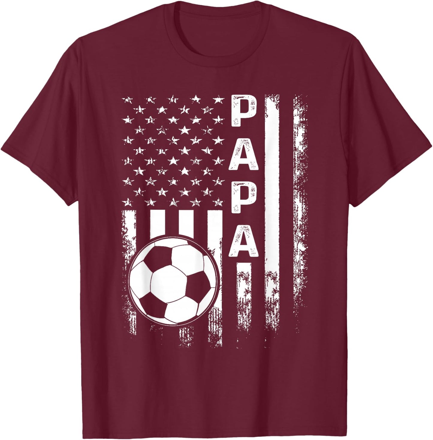 Soccer Papa American Flag Vintage Christmas Xmas T-Shirt - T-Shirt | Maroon