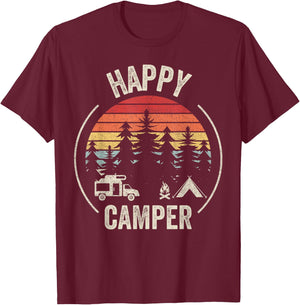 Vintage Retro Happy Camper Camping T-Shirt - T-Shirt | Maroon