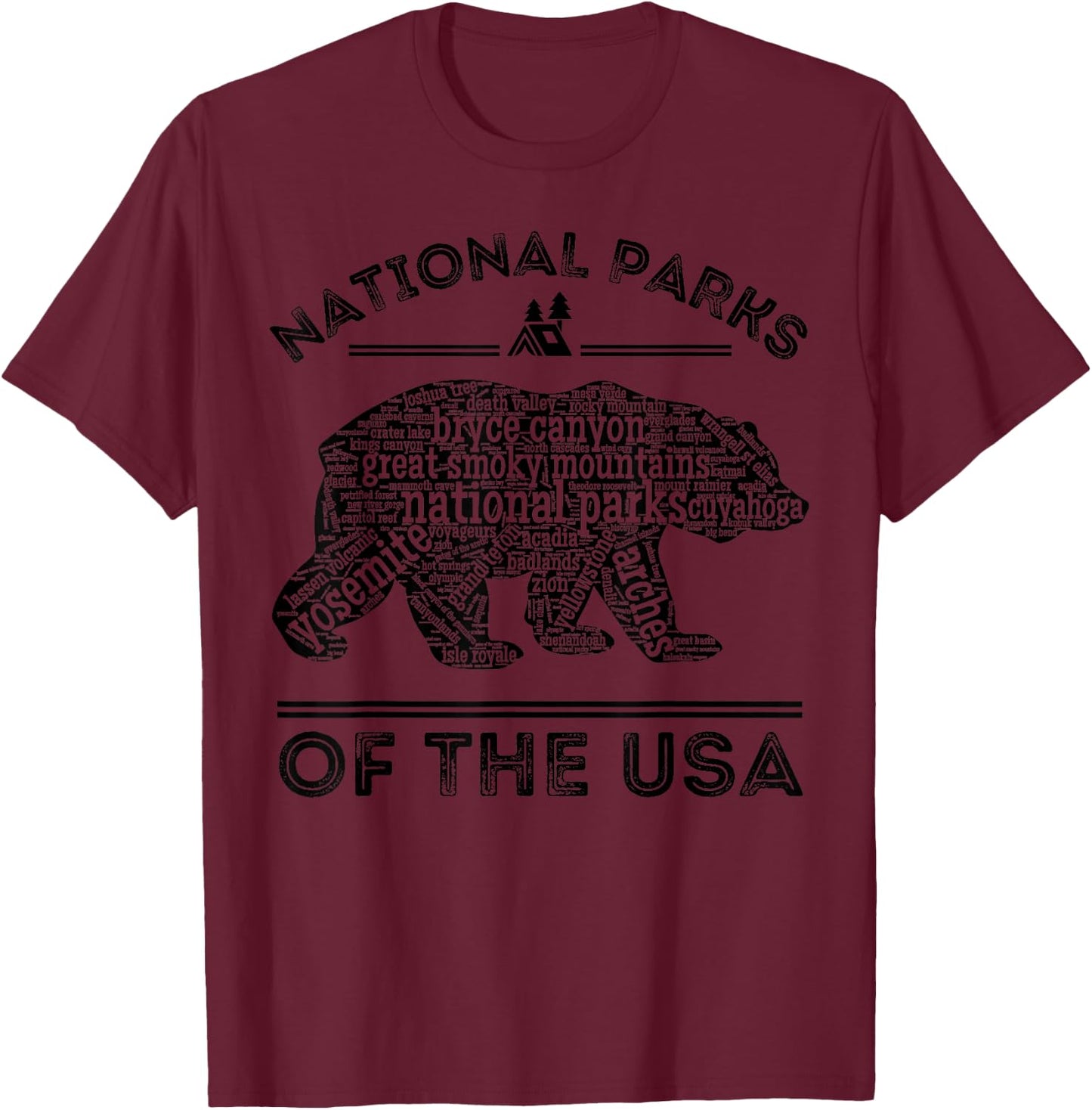 National Parks Bear Hiking Travel Camping Outdoors Retro USA Small T-Shirt - T-Shirt | Maroon