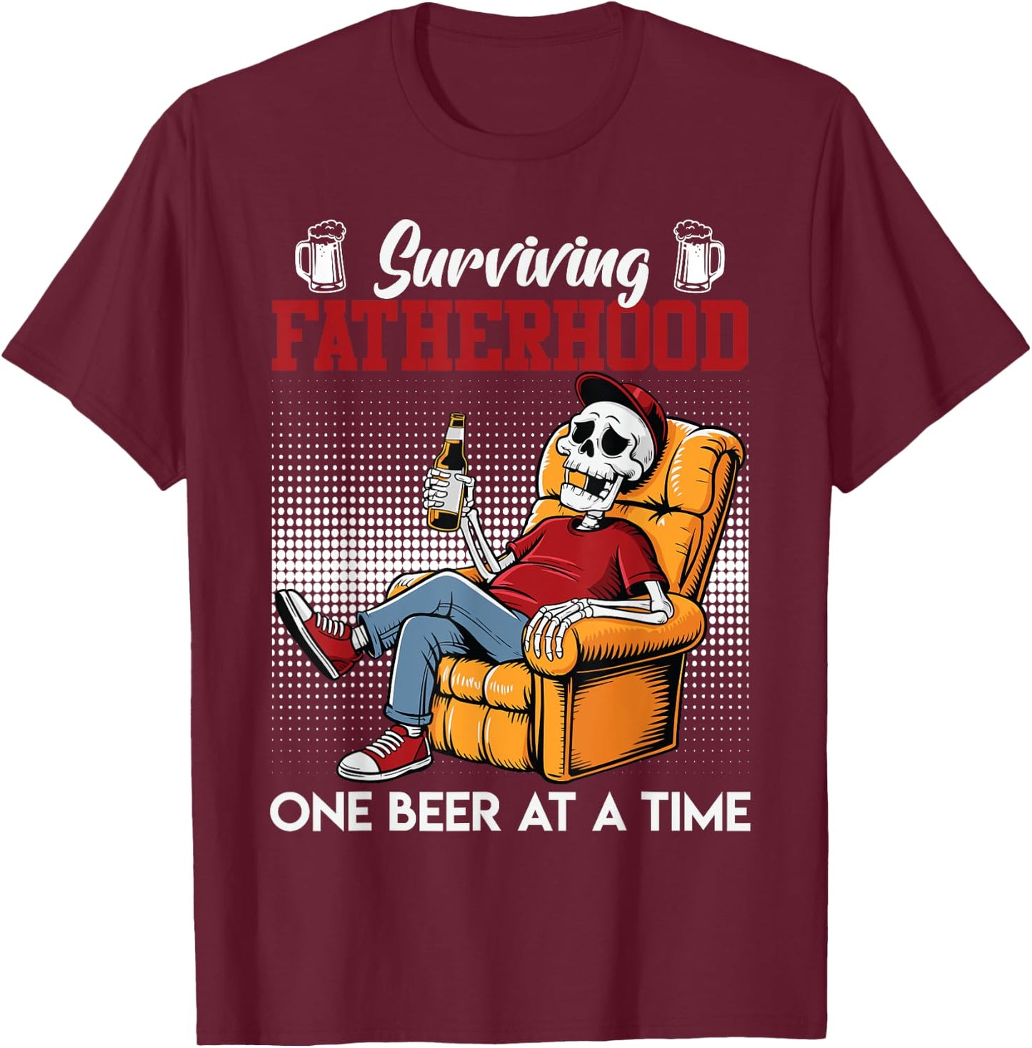 Fatherhood SURVIVING FATHERHOOD ONE BEER A TIME Dads T-Shirt - T-Shirt | Maroon