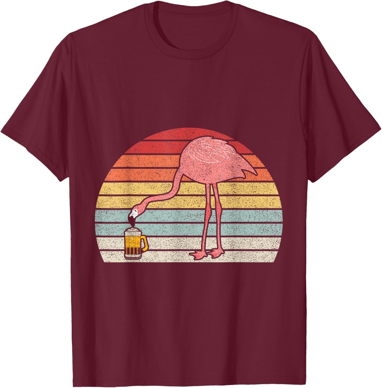 Retro Vintage Pink Flamingo Drinking Beer T-Shirt - T-Shirt | Maroon