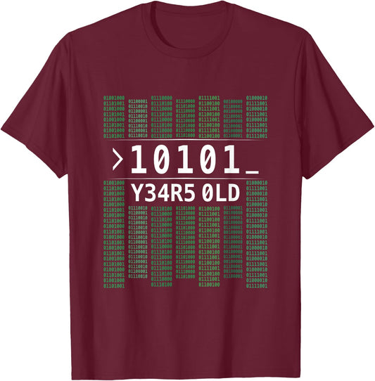 10101 Years Old Binary Code 21st Birthday Computer T-Shirt - T-Shirt | Maroon