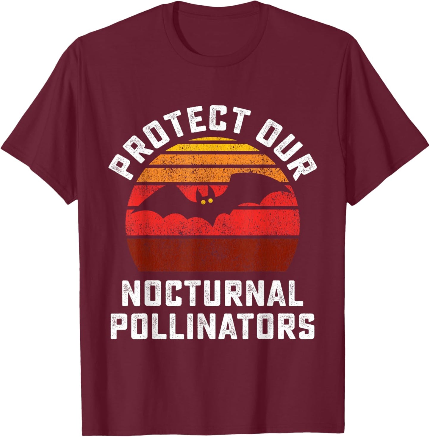 Protect Our Nocturnal Pollinators Bat Retro Halloween Bats T-Shirt - T-Shirt | Maroon