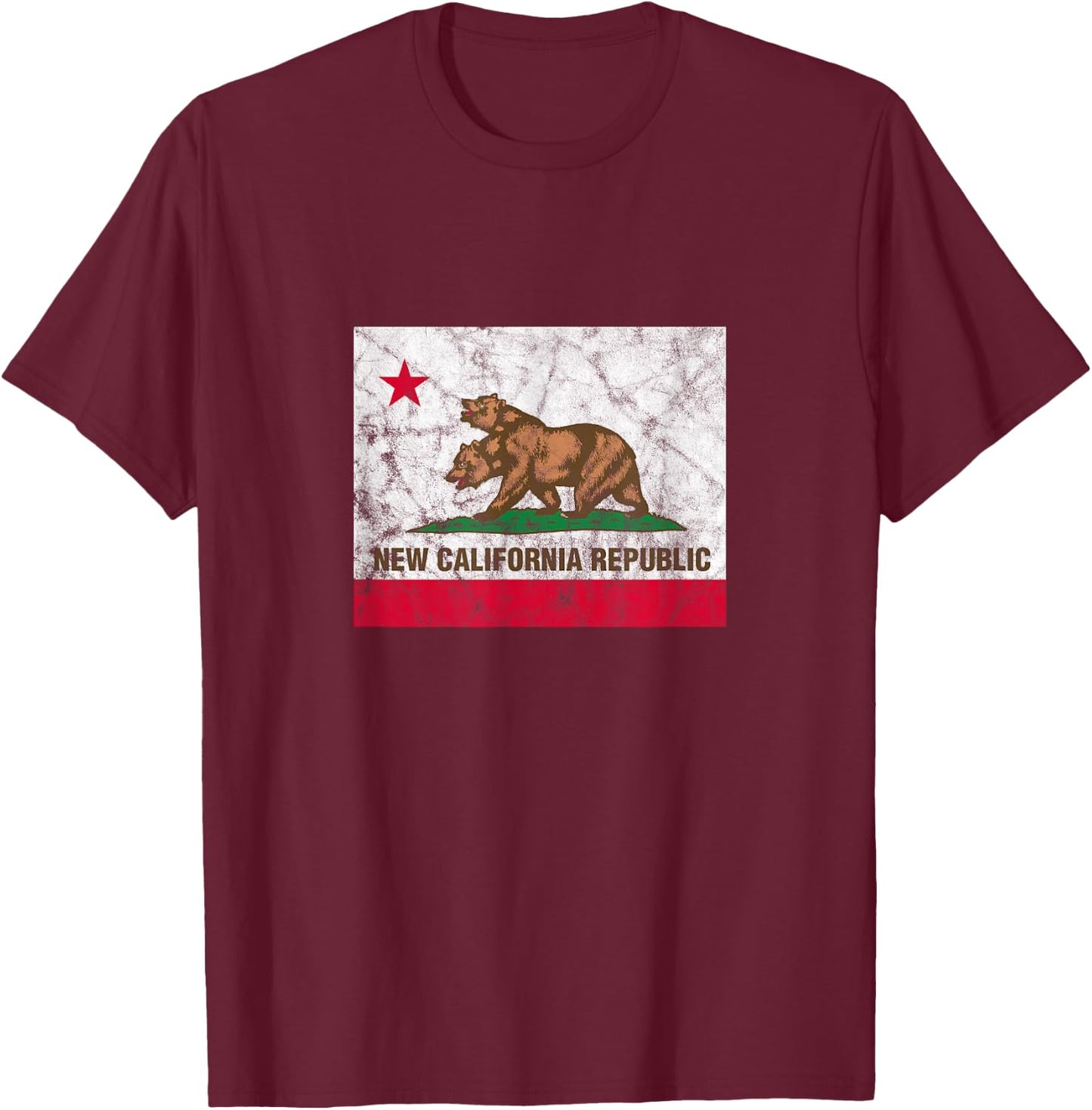 New California Republic NCR State Distressed Flag T-Shirt - T-Shirt | Maroon