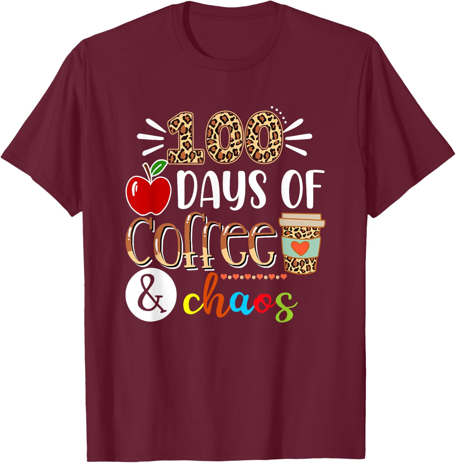 100 Days of School Gifts for Teacher, Teacher 100 Days T-Shirt - T-Shirt | Maroon