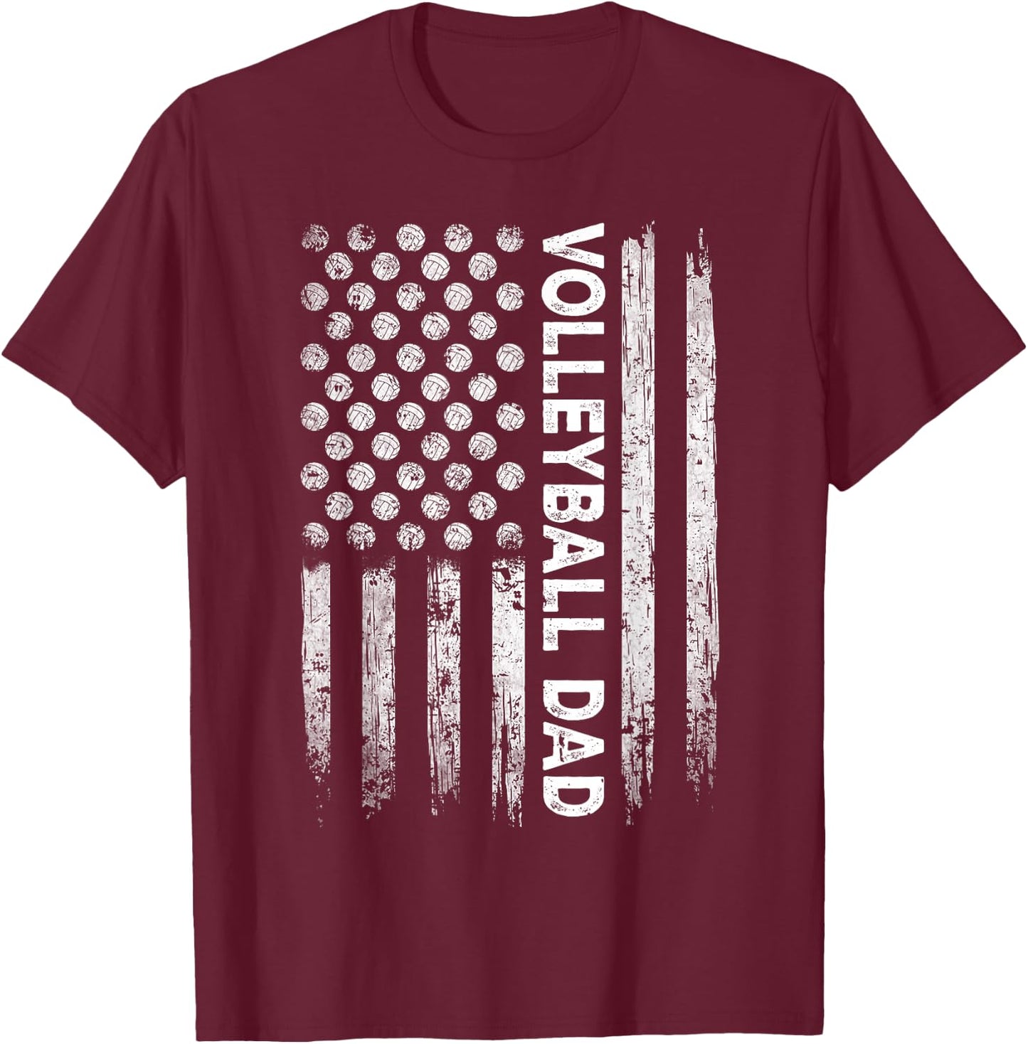 Vintage Volleyball Dad USA Flag Retro Fathers Day Daddy Papa T-Shirt - T-Shirt | Maroon