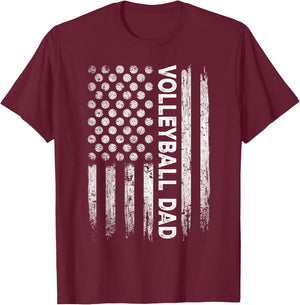 Vintage Volleyball Dad USA Flag Retro Fathers Day Daddy Papa T-Shirt - T-Shirt | Maroon
