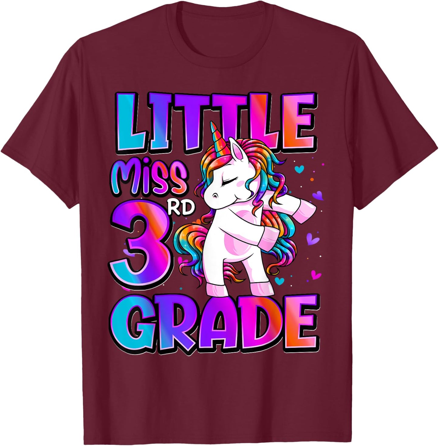 Little Miss 3rd Grade Unicorn Back To School 3rd Grade Girls T-Shirt - T-Shirt | Maroon