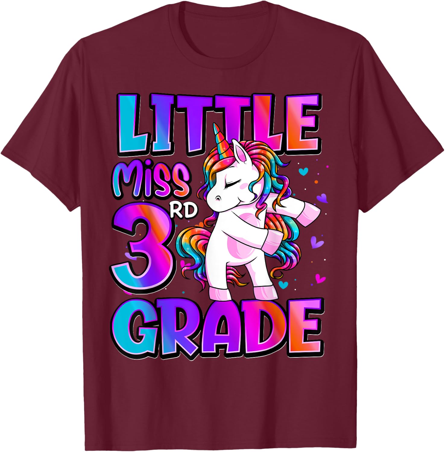 Little Miss 3rd Grade Unicorn Back To School 3rd Grade Girls T-Shirt - T-Shirt | Maroon