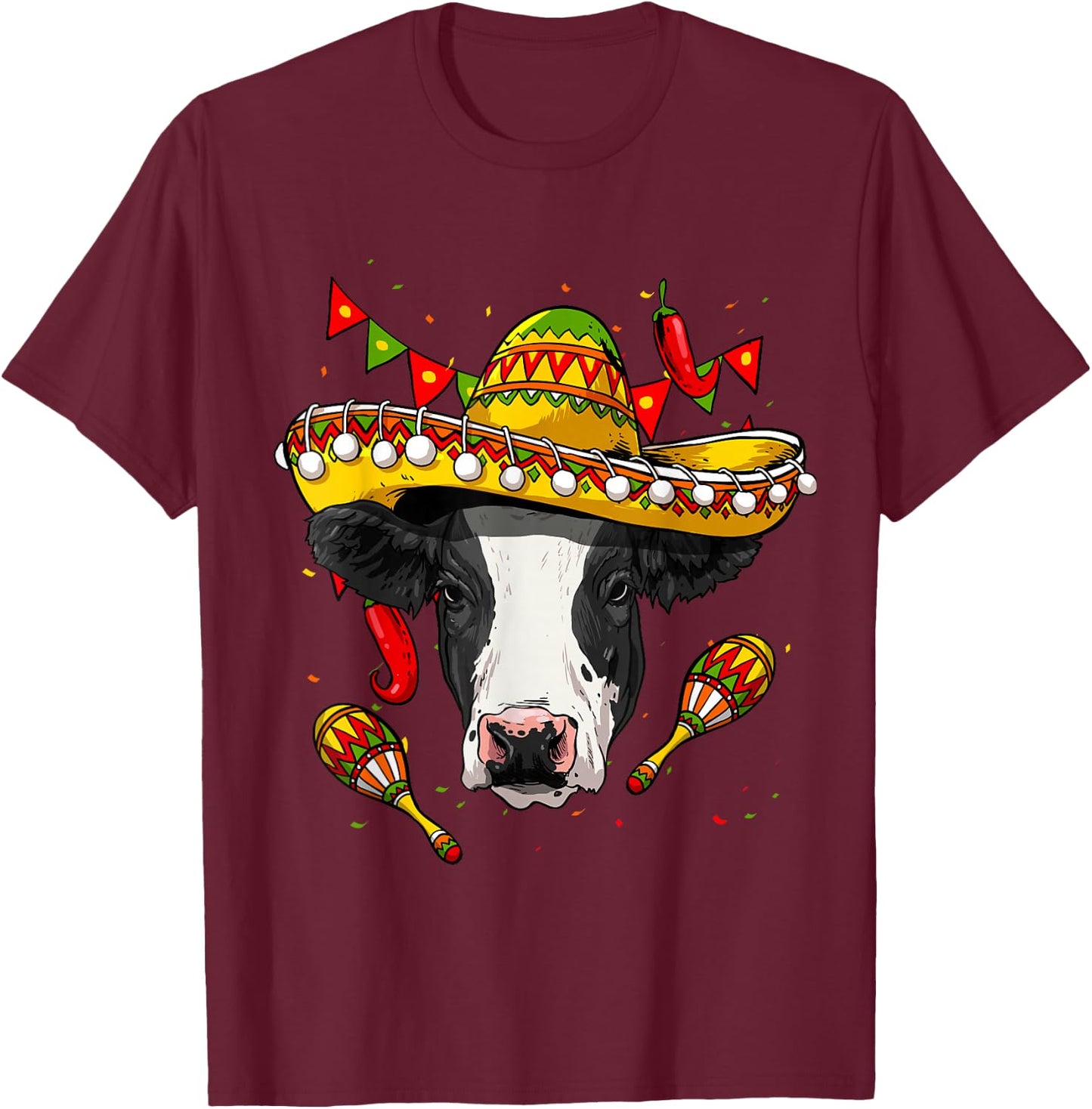 Cinco de Mayo Cow Mexican Lover Sombrero Cow T-Shirt - T-Shirt | Maroon