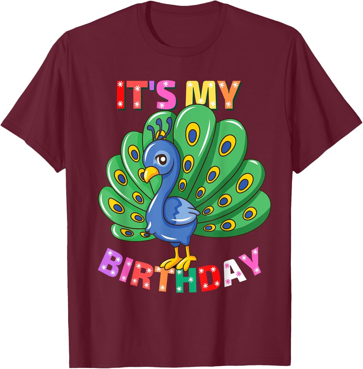 It's My Birthday Peacock Girls Birthday Peacock T-Shirt - T-Shirt | Maroon