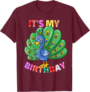 It's My Birthday Peacock Girls Birthday Peacock T-Shirt - T-Shirt | Maroon