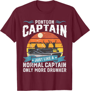 Funny Pontoon Captain Boat Lake Boating Beer Gift Dad T-Shirt - T-Shirt | Maroon