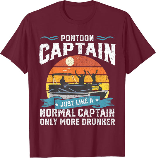 Funny Pontoon Captain Boat Lake Boating Beer Gift Dad T-Shirt - T-Shirt | Maroon