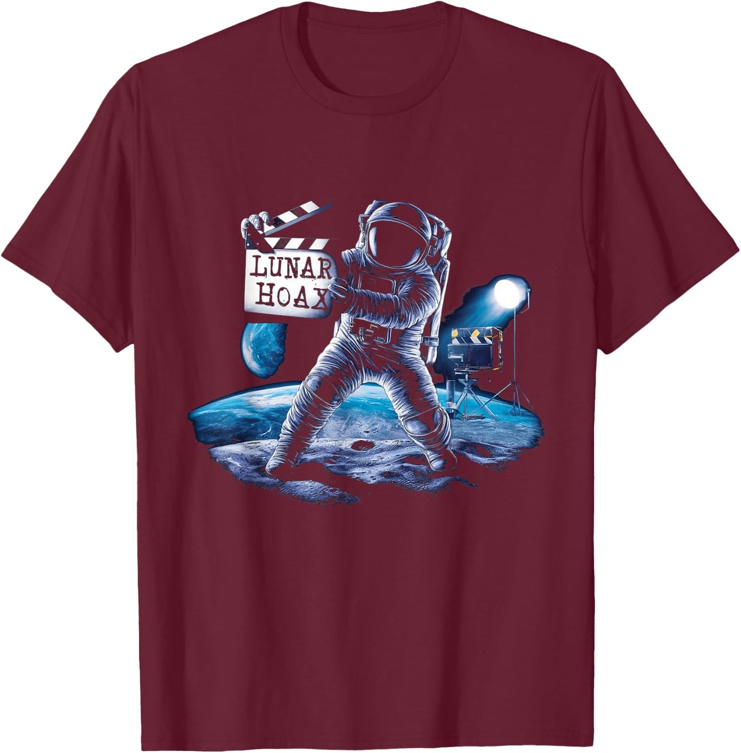 Astronaut Lunar Hoax Moon Landing Conspiracy Theory T-Shirt - T-Shirt | Maroon