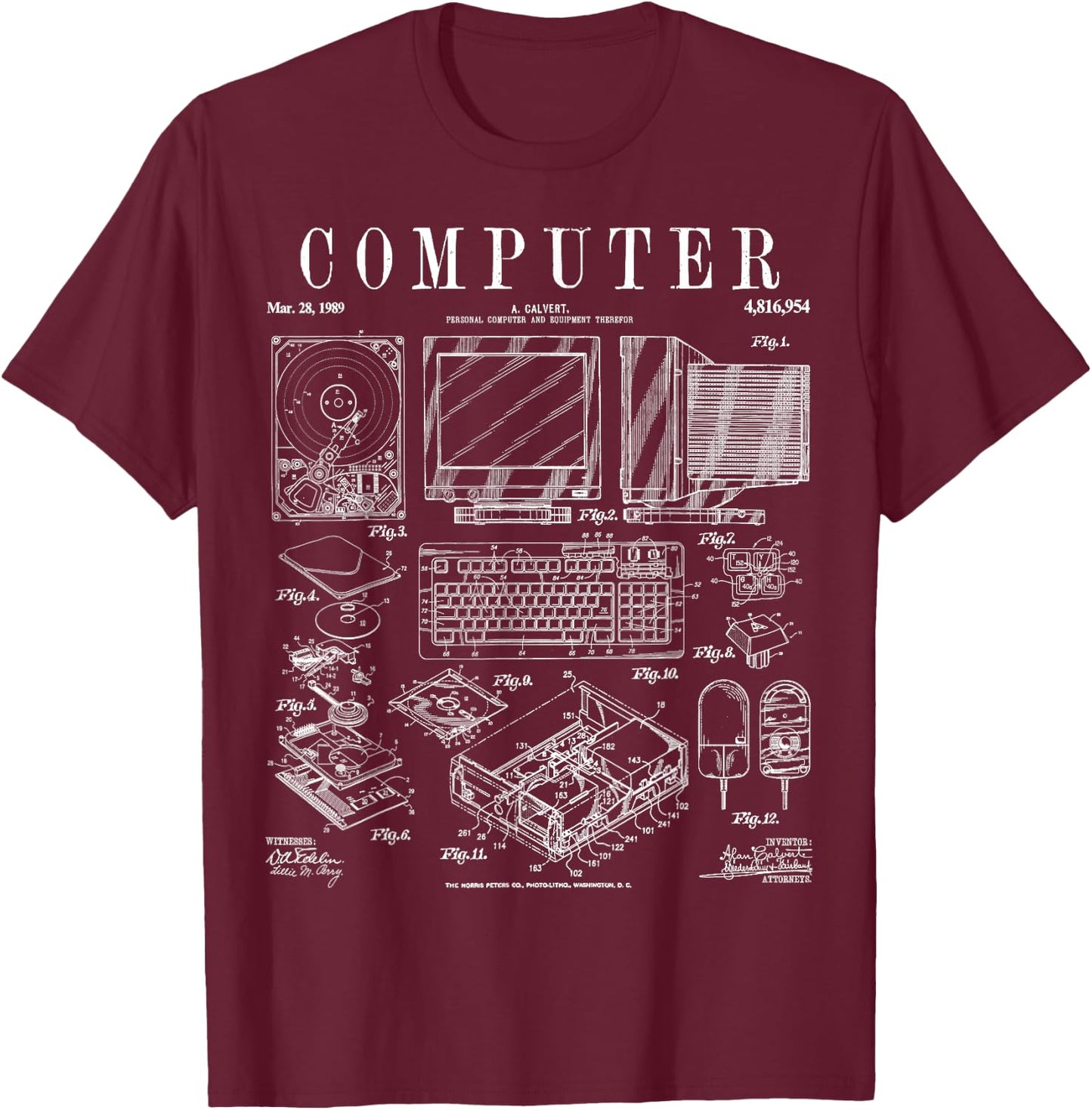 Computer Gamer Geek Vintage IT PC Hardware Patent Print T-Shirt - T-Shirt | Maroon