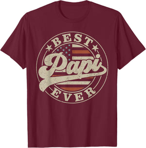 Best Papi Ever American US Flag Funny Father's Day T-Shirt - T-Shirt | Maroon